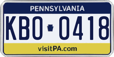 PA license plate KBO0418