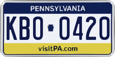 PA license plate KBO0420