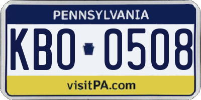 PA license plate KBO0508