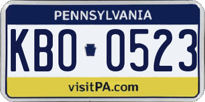 PA license plate KBO0523
