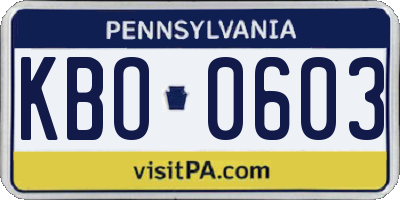 PA license plate KBO0603
