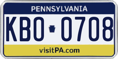 PA license plate KBO0708