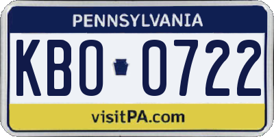 PA license plate KBO0722