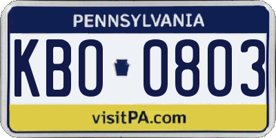 PA license plate KBO0803