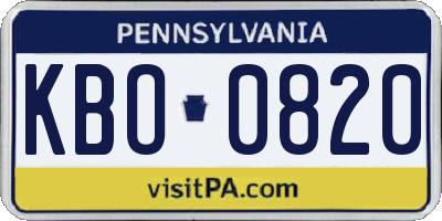 PA license plate KBO0820