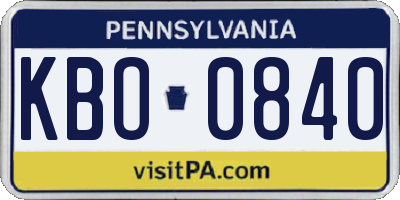 PA license plate KBO0840