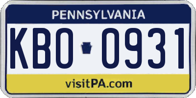 PA license plate KBO0931