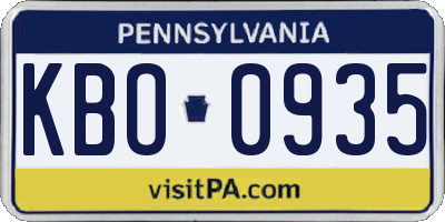 PA license plate KBO0935