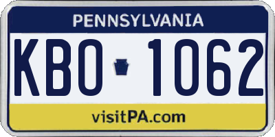 PA license plate KBO1062