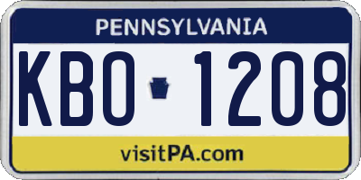 PA license plate KBO1208