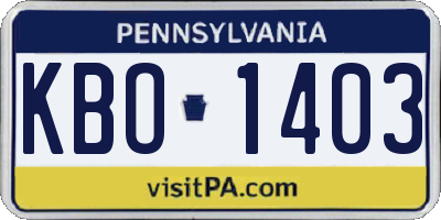 PA license plate KBO1403