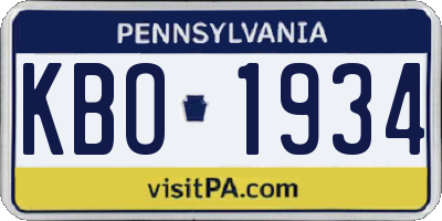 PA license plate KBO1934