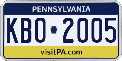 PA license plate KBO2005