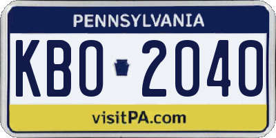 PA license plate KBO2040
