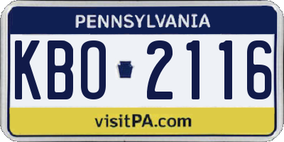 PA license plate KBO2116
