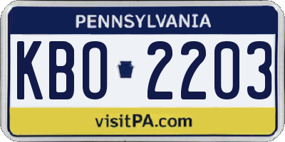 PA license plate KBO2203