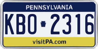 PA license plate KBO2316