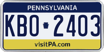 PA license plate KBO2403
