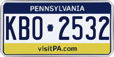PA license plate KBO2532