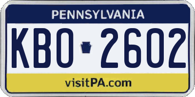 PA license plate KBO2602