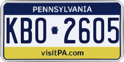 PA license plate KBO2605
