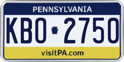 PA license plate KBO2750