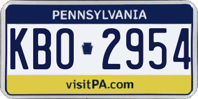 PA license plate KBO2954
