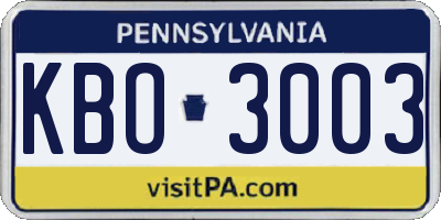 PA license plate KBO3003