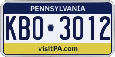 PA license plate KBO3012