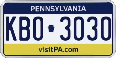 PA license plate KBO3030