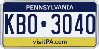 PA license plate KBO3040