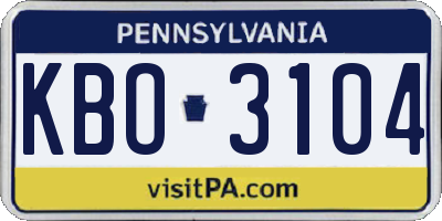 PA license plate KBO3104
