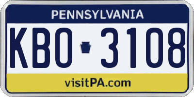 PA license plate KBO3108