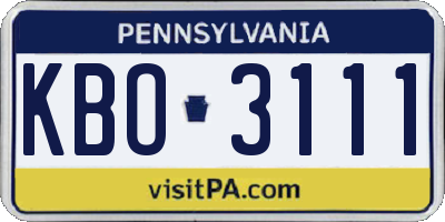 PA license plate KBO3111