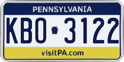 PA license plate KBO3122