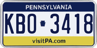 PA license plate KBO3418