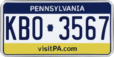 PA license plate KBO3567