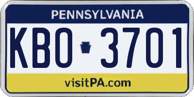 PA license plate KBO3701