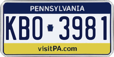 PA license plate KBO3981