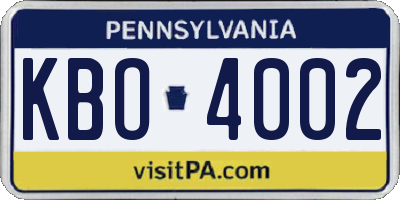 PA license plate KBO4002