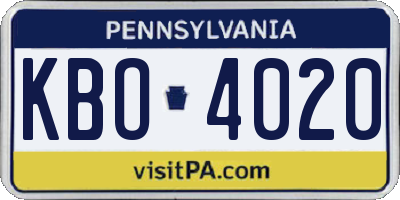 PA license plate KBO4020