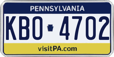 PA license plate KBO4702