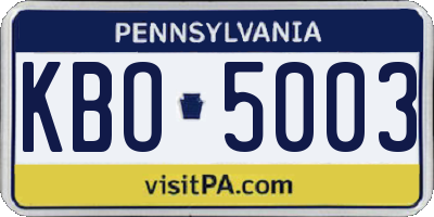 PA license plate KBO5003