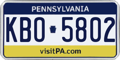 PA license plate KBO5802