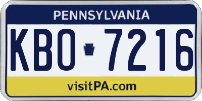 PA license plate KBO7216