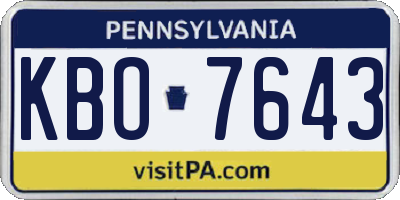 PA license plate KBO7643
