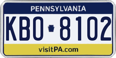 PA license plate KBO8102