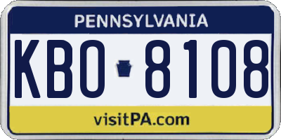 PA license plate KBO8108