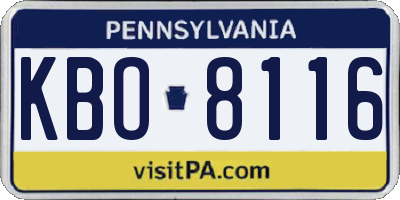PA license plate KBO8116