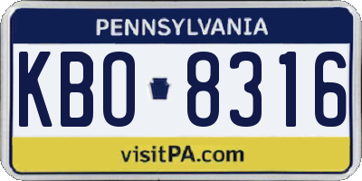 PA license plate KBO8316